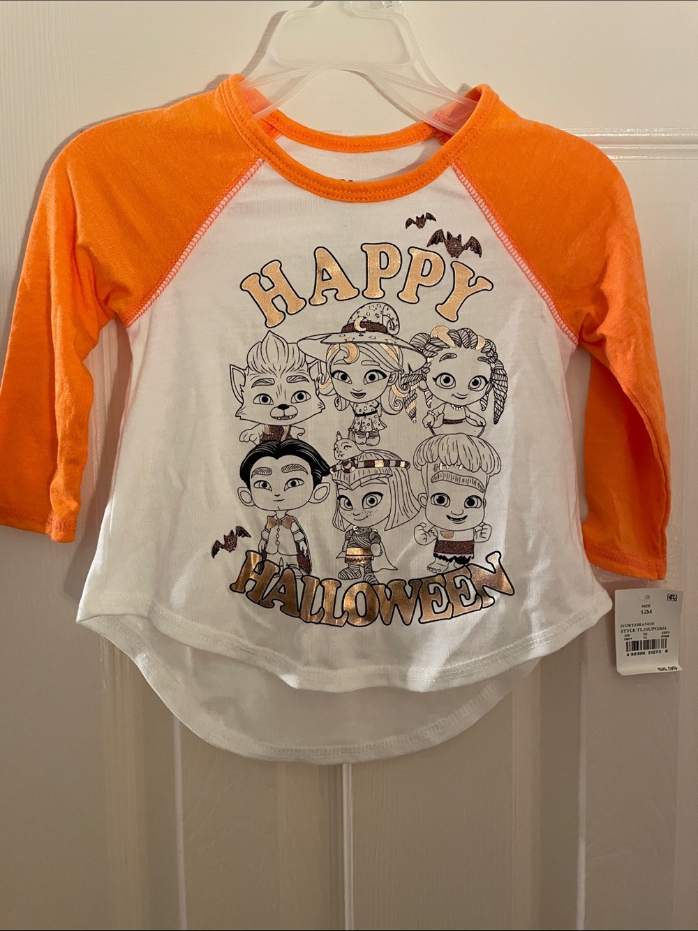 Happy Halloween Kids Orange & White Raglan Costume Top nwt 12mon